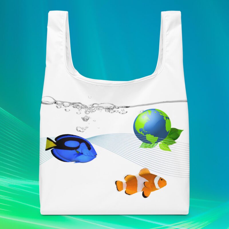 Eco-friendly reusable shopping bag with ocean and earth design
