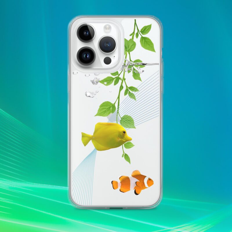 Aquatic iPhone case with colorful fish and plant design
