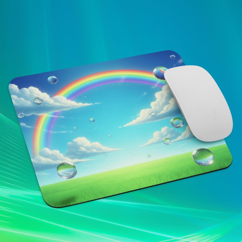 Frutiger Aero rainbow mouse pad with sky and water droplet design