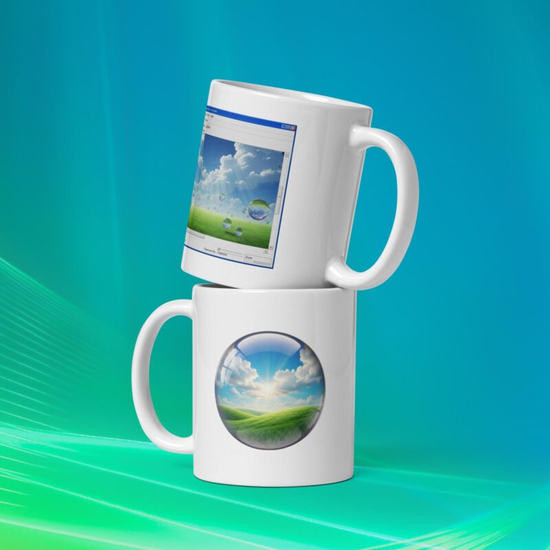 Glossy Frutiger Aero ceramic mug with vivid print