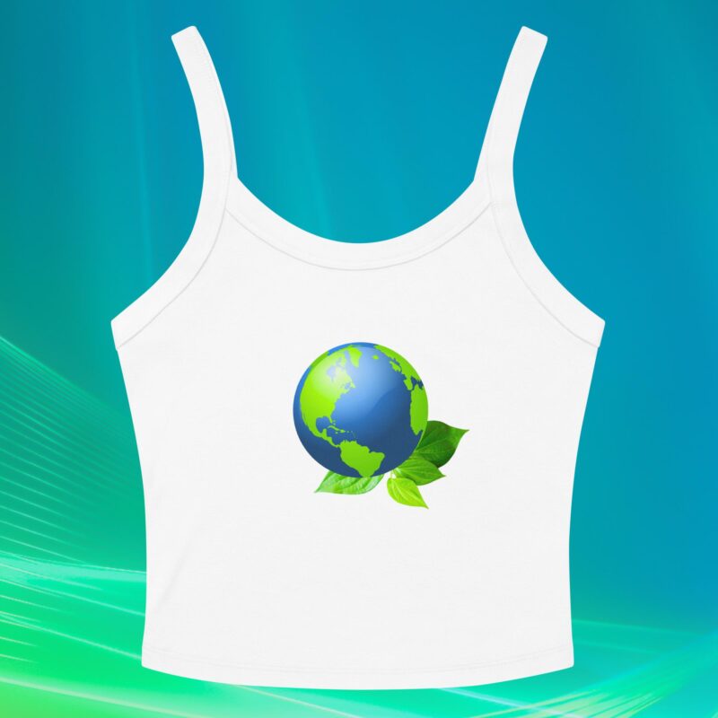 White micro-rib tank top with Earth and leaf eco design